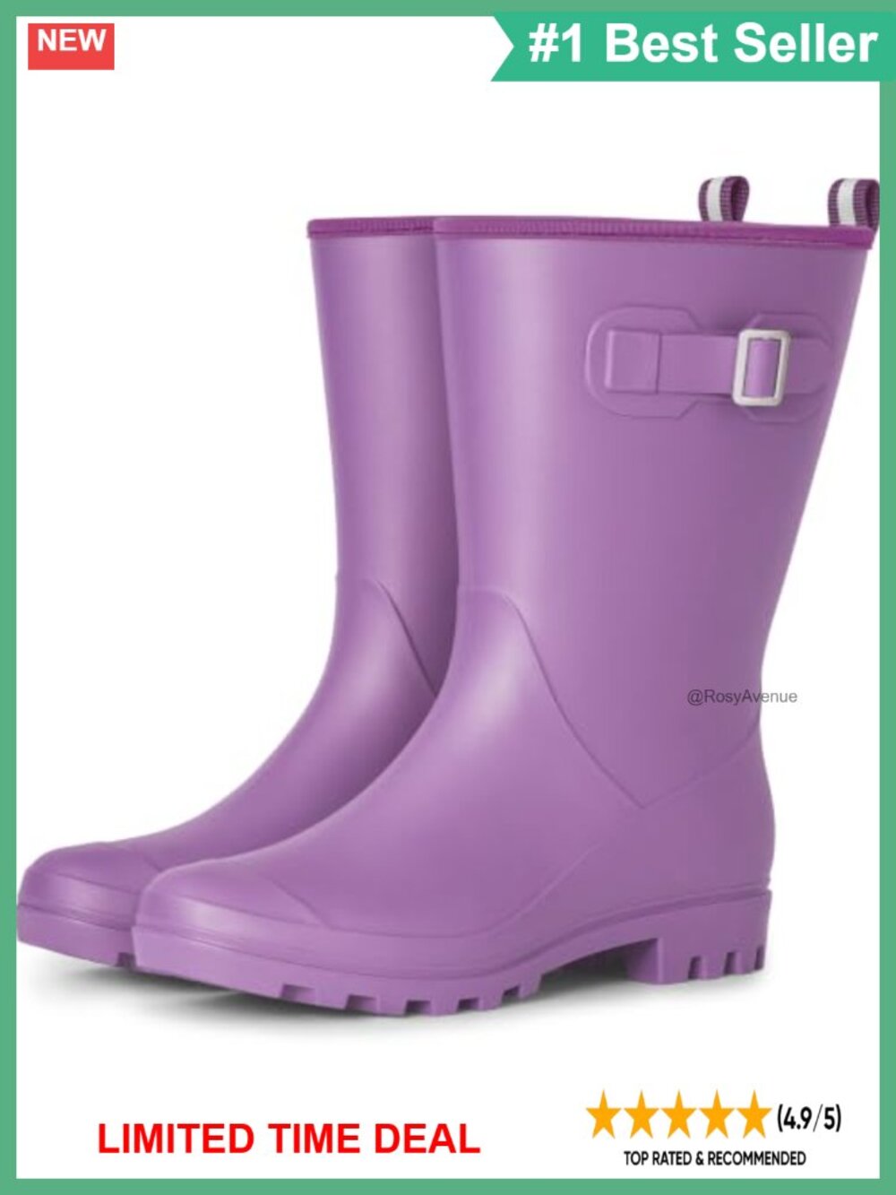 Wide Calf Waterproof Mid-Calf Rain Boots